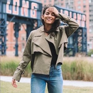 Ella Moss Olive green denim trench jacket size Medium